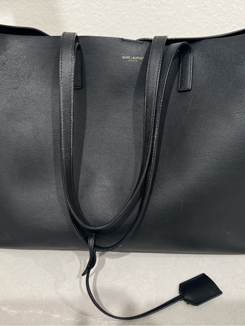 Saint Laurent Black Leather Duffel Bag with Gold Logo - Picture 2 of 5